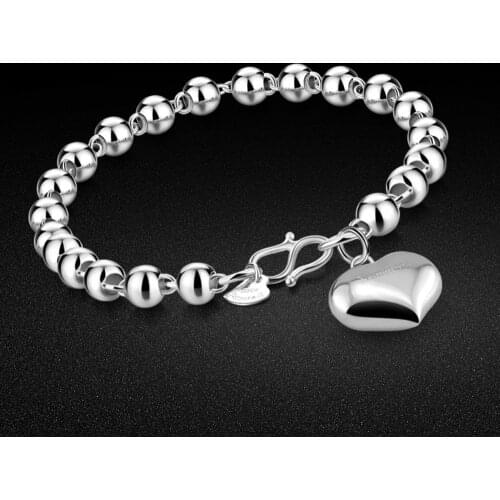 5/6/8MM sterling silver bracelet for women 925 silver ball chain classic heart pendant bracelet fine jewelry birthday gift