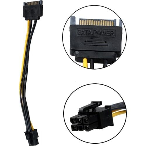 15Pin SATA TO PCI-E 6Pin Adapter Power Supply Cable CORD 18AWG Wire For PCIe Graphics Video Display Card PC DIY 20cm