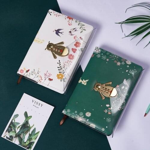 2021 Original lace bee style Password Notebook PU leather Gold with Lock Supplies Office Stationery line pages Diary Notepad