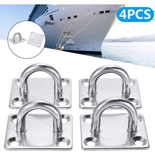 4Pcs 4 Hole Stainless Steel U Shaped Square Fixed Eye Plate Mounting Fastener Boat Marine Hardware Accessories
