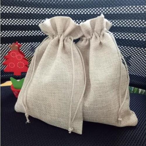 50pcs Vintage Natural Burlap gifts jute bag nylon thread drawstring bags jewelry Packaging Wedding/Party/Birthday Gift Bag