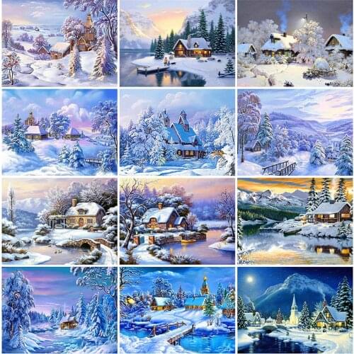Diy 5d Full Diamond Painting Scenery Embroidery Square Round Drill Sunset Snow Scene Country Mosaic Cross Stitch Handmade Hobby