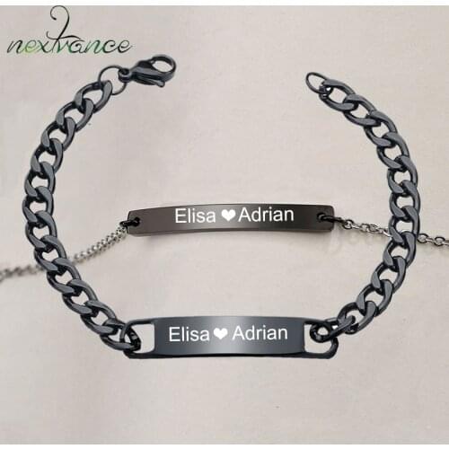 Nextvance Customized Words Bar Couple Bracelet Stainless Steel Engraving Letter Name Black Adjustable Buckle Chain Bracelets