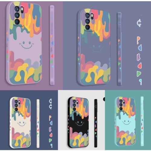 Liquid state Rainbow Smile Face Phone Case For OPPO Reno5 Reno 6 Pro Plus Find X2 Neno X2 Lite Reno 5G cartoon TPU Back Cover