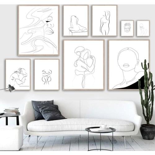 Black White Line Girl Hug Nude Love Back Wall Art Canvas Painting Nordic Posters And Prints Wall Pictures For Living Room Decor