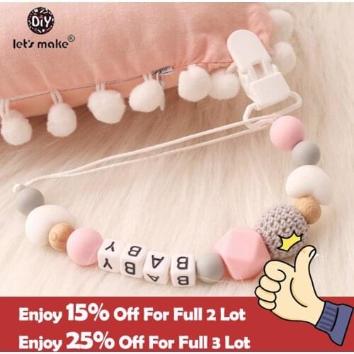Lets Make Pacifier Clip Chew Silicone Teether Acrylic Letter Beads Custom Name Bracelet Personalized Teething Nursing Pendants