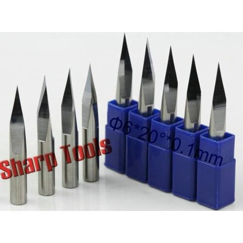 6x 0.1mm 20 Degree 3-Face Flat Bottom Carbide PCB Engraving Bits Cutters for Wood/Metal/Stone, CNC Engraving Router Tools Bits