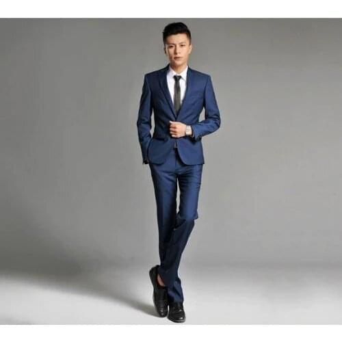 Hot Sale mens Korean Slim blue deep burgundy suits groom suits mens business casual wedding designer men wedding suit men