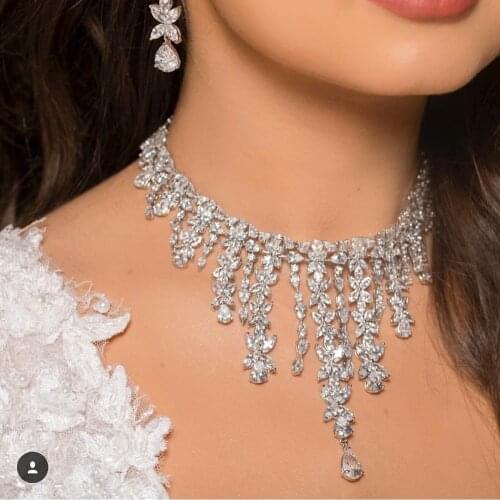HIBRIDE Newest Luxury Sparking Brilliant Cubic Zircon Necklace Ring Wedding Bridal Jewelry Sets Dress Accessories Bijoux N-1028