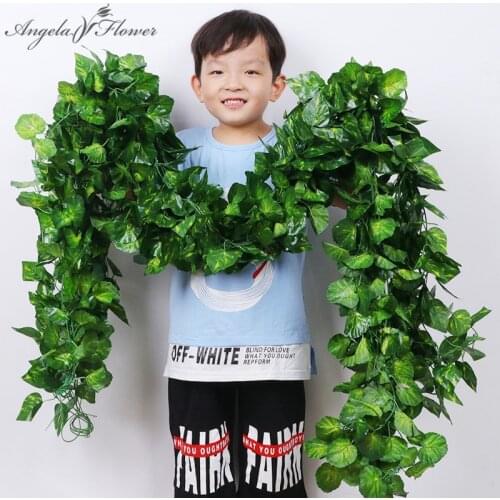 Artificial Green Plants Vine Leaf Rattan Hanging Ceiling Flower Vine Decoration For Home Garden Shop Mall Creeper Fake Leaves