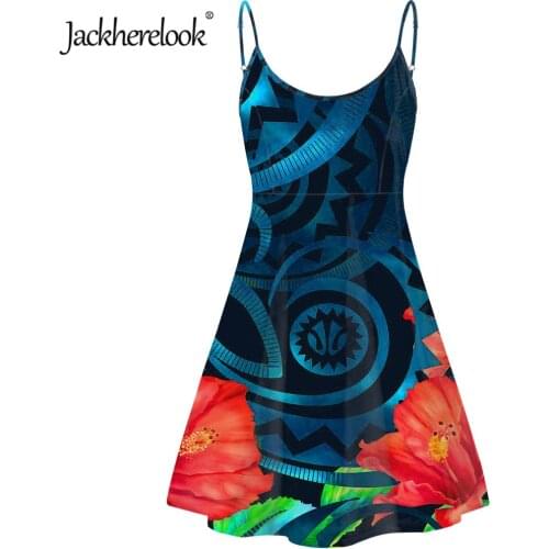 Jackherelook Polynesian Traditional Tribal Print Elegant Womens Sleeveless Strapless Dress Hawaiina Hibiscus Design Beach Dress