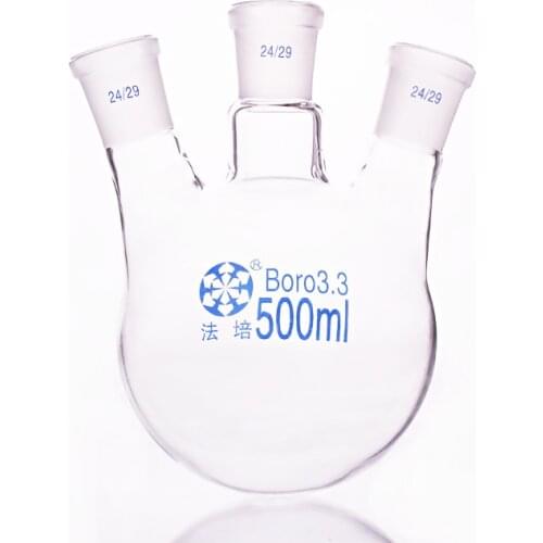 Three-necked flask oblique shape,with three necks standard ground mouth,Capacity 500ml,Middle joint 24/29,lateral joint 24/29