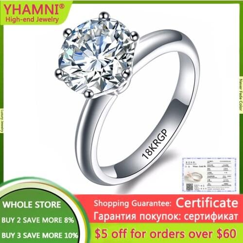 With Certificate Luxury 18K White Gold Ring Original 2.0ct Zirconia Diamond Wedding Band Engagement Jewelry To Women Love Gift
