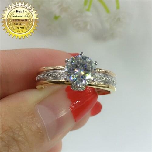 100%18K goldr ring 2ct D VVS moissanite ring Engagement&Wedding Jewellery with certificate 0030