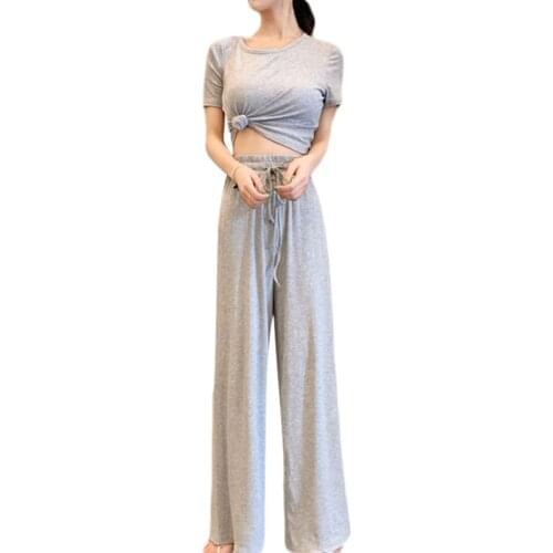 2 Pcs Sets Wide Leg Pants Slim T-shirt Suits High Waist Wide Leg Trousers Casual Suit Two-piece Womens Set