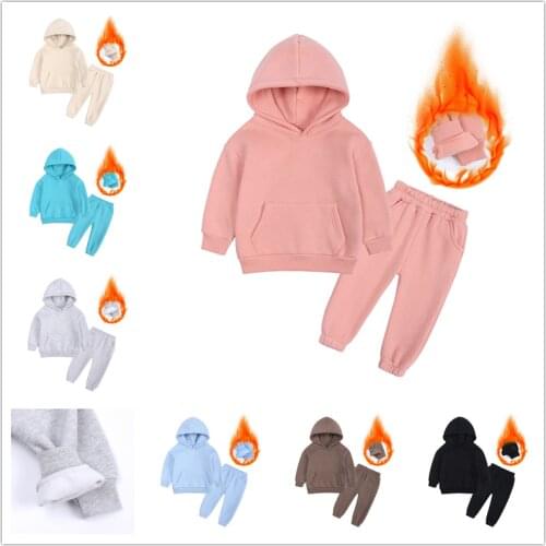 Winter Boys Outfits Fleece Lined Baby Suits Sweatshirt Tracksuits Girl Clothes Sets Kids Thick Hooded Outwear