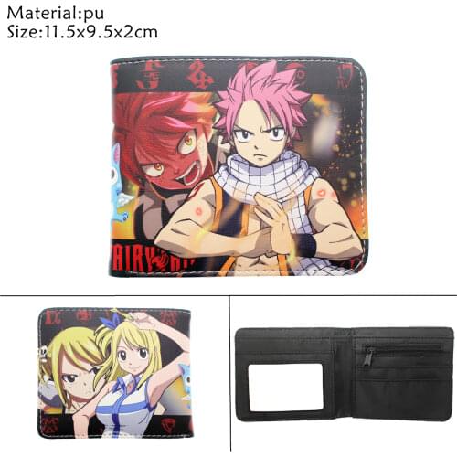 Anime Fairy Tail Wallet Natsu Lucy Leather Short Photo Card Holder Layers PU Boys Girls zip Coin Pocket Cartoon Print Purse Gift
