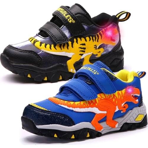 Dinoskulls Boys LED Shoes Tennis Sports Kids Light Up Sneakers Dinosaur Glowing Children Trainers Running Spring Boy Footwear