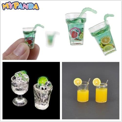 1:12 Resin Dollhouse Mini Ice Lemon Water Drink Cup Miniature Dollhouse Food Kitchen Accessories Cups Toy Mini Decoration Gifts