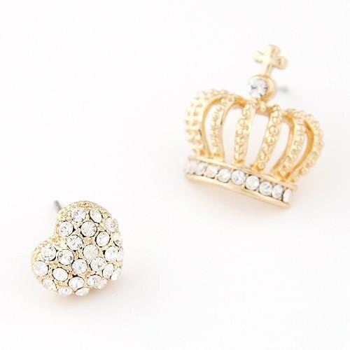 Kymyad Design Gold Color Shining Heart And Crown Charming Stud Earrings Jewelry Bijoux Crystal Earings Fashion Jewelry