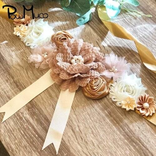 Powmuco Lovely Handmade Pearls Flowers Women Belts Maternity Sash DIY Birthday Party Decoration Holiday or Anniversary Gifts