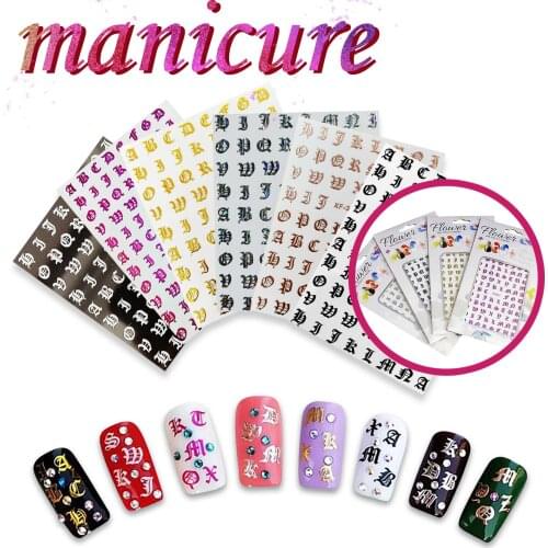 Fashion Art RETRO Multicolor English Character Net Red Nail Sticker Summer DIY Slider For Manicuring Nail Art Watermark