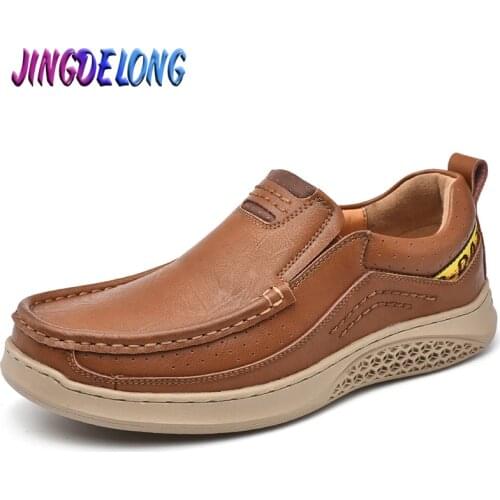 Mens Loafers Genuine Leather Mens Casual Shoes Fashion Sneakers Men Platform Shoes Outdoor Wear-resistant Mens Footwear