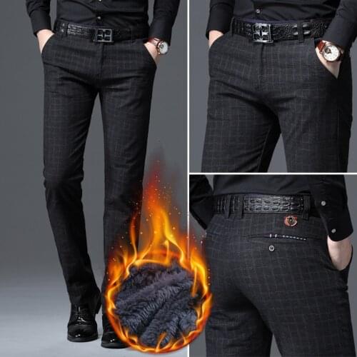 2020 Winter Men Warm Casual Pants Business Fashion Knitting Elasticity Slim Thick Trousers Male Brand Clothes Fleece