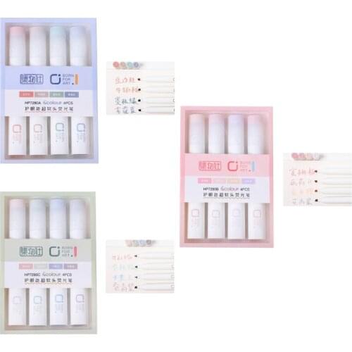 Pack of 4 Colors Portable Highlighters Set Super Soft Nib Reusable Colored Markers Pen Kits Chisel Tip for Students wholesales