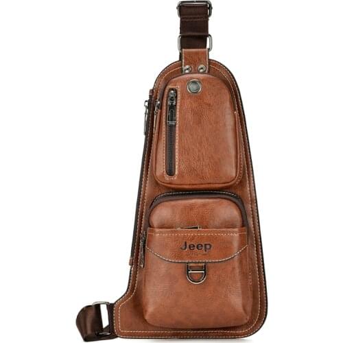Mens Chest Pack Male Shoulder Crossbody Bag Soft PU Leather Retro Design Chest Bag Vintage Leisure Mens Handbag Shoulder Bag