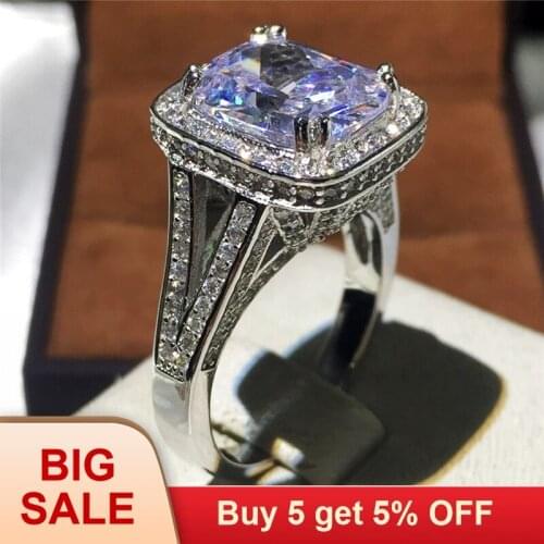 Engagement Wedding band Ring for Women Cushion cut 10ct 5A Zircon 192pcs Cz 14KT White Gold Filled Finger ring