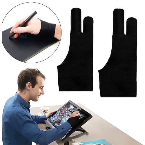 2pcs Black 2 finger artist glove anti-fouling for drawing painting digital tablet writing glove for Art Students