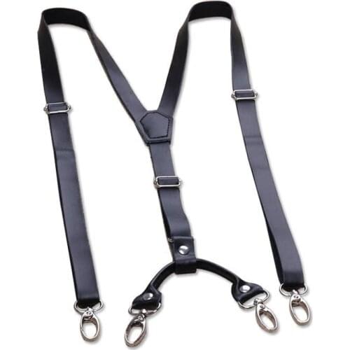 1.5cm Real Leather Mans Suspenders Fashion Hook Buckle Braces Elastic Adjustable Suspensorio Bretelles Tirantes Casual Trousers