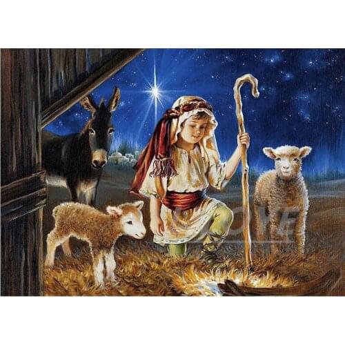 Full Square Round 5D DIY Diamond Painting Angel Guardian Sheep 3D Embroidery Pictures Paste Rhinestones Cross Stitch Arts DF540
