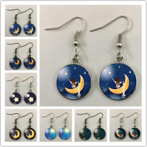 Angel Star Pattern Glass Round Lady Earrings Round Photo Glass Cabochon Earrings Pendant Jewelry Gift