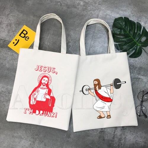 Jesus Shopper Bags Shopping Bag Tote Bag Shoulder Bag Canvas Bags Large Capacity College Handbag