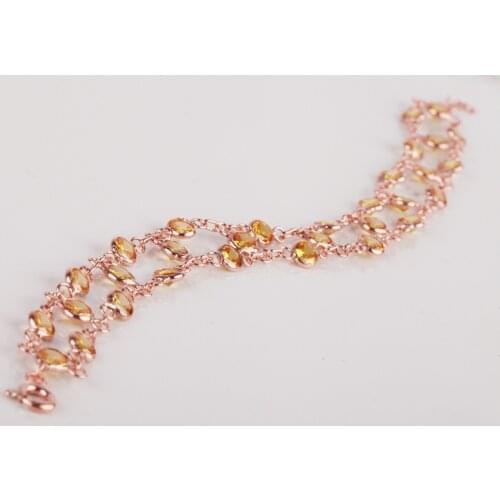 UM US JEWELRY SitrinTaşlı Roz Plated 925 Sterling Silver Bracelet