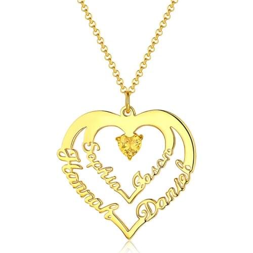 Uonney Dropshipping Personalized Heart Necklace with 4 Names & Birthstones in Silver Customized Love Name Necklace