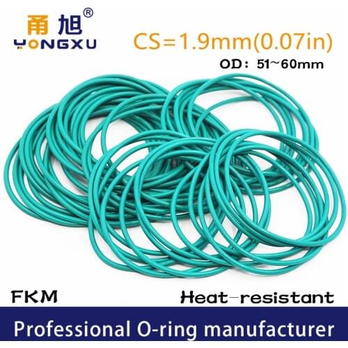 Green FKM Fluorine Rubber O-rings Seals CS1.9mm OD51/52/53/54/55/56/57/58/59/60*1.9mm O Rings Seal Gasket Rings Fuel fkm Washer