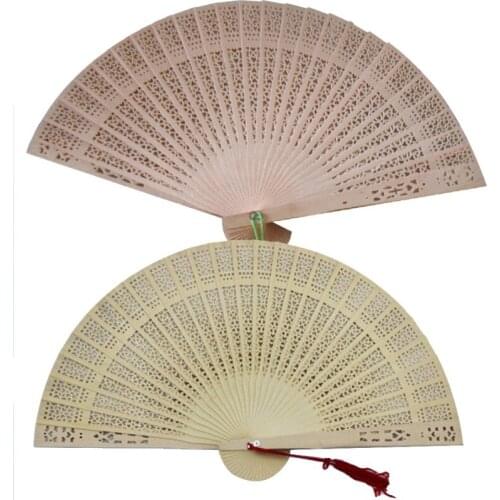 Chinese Style Wooden Folding Fan Decoration Full Flush Fragrant Wood Fan With Pendant Retro Wooden Home Decoration Fan