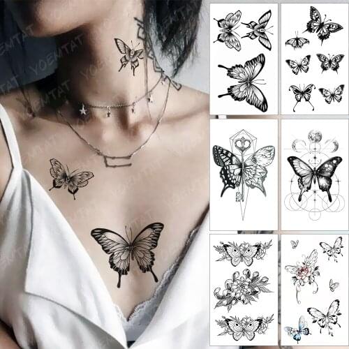 Waterproof Temporary Tattoo Sticker Old School Planet Dark Sexy Butterfly Flower Flash Tatoo Fake Tatto For Body Art Women Men