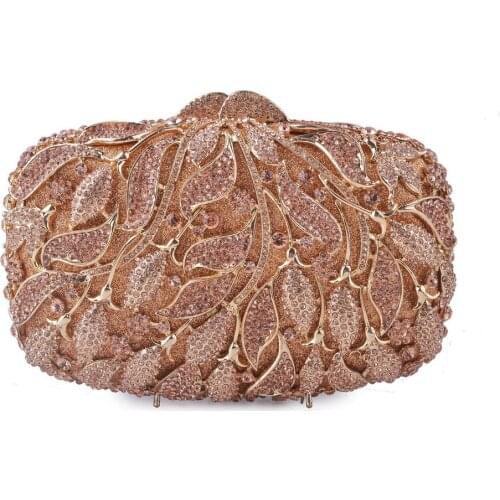 XIYUAN Fashion champagne Evening Bags Women Luxury Rhinestones Crystal Clutch Bags Banquet Bags Packet Wedding Party Purse Bag