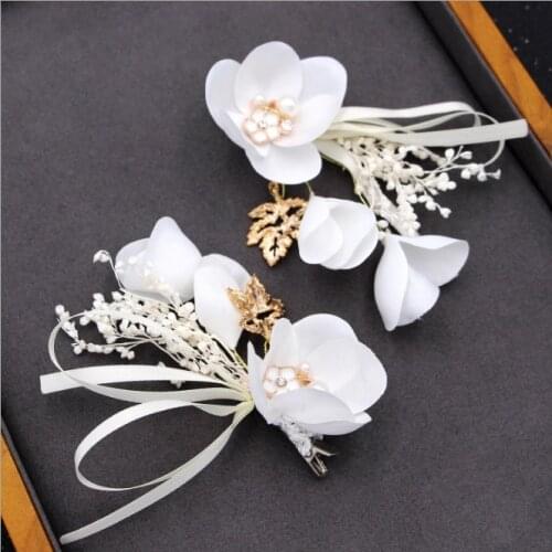 Bridal girls Crystal Pearl Flower Hair Clip White Floral Style Barrette Bride Hair Jewelry Bridesmaid Wedding Hair Accessories