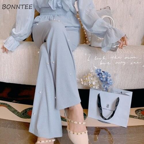 Full Length Pants Women Trouser Loose Solid Ulzzang College Clothing All-match Streetwear Korean Style Elastic Waist Oversize