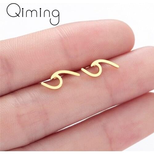 Tiny Simple Beach Wave Stud Earrings for Women Fashion Ocean Wave Jewelry Geometric Ear Studs Pendientes Brincos
