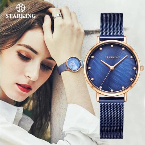STARKING Fashion Women Quartz Watches Small Size Lady Dress Watch Waterproof Shell Window Mesh Belt Sapphire Crystal Bracelect
