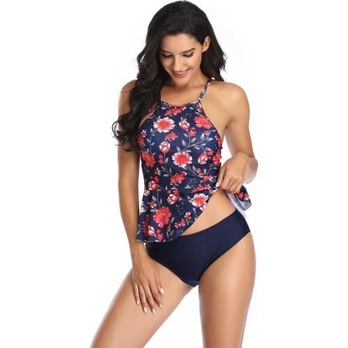 Womens Leaf Print TANKINI High Waisted plus size swimwear Biquini Brazilian Summer Beach Bathing Suit Swim Wear