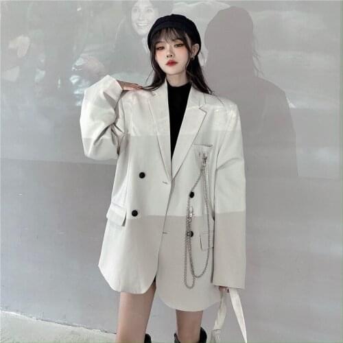 2021 Blazer Women Tops High Street Elegant Chain Loose Double Breasted Coat Zevity Spring Autumn New Korean Suit Female Workwear