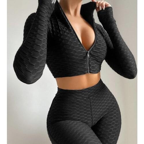 2Pcs Women Summer Tracksuit Sportswear Solid Color Long Sleeves Zipper Coat + High-Waist Shorts for Girls Female Outfit