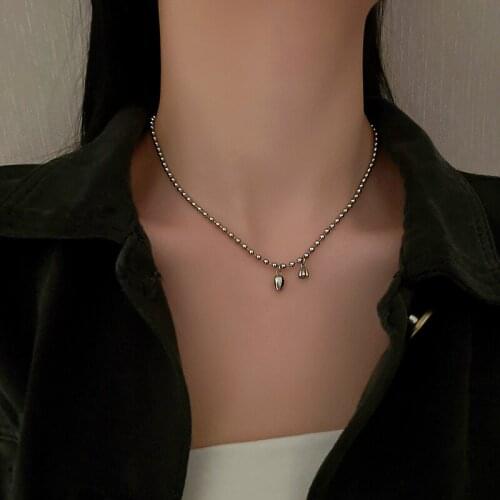 U-Magical Temperament Titanium Steel Lotus Root Metal Pendant Necklace for Women Gold Silver Color Beaded Chain Necklace Jewelry